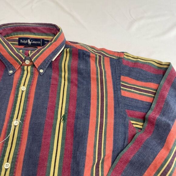 NWT Ralph Lauren VTG 80s Stripe NOS Long Sleeve Button Down Shirt Size XXL NEW - Picture 2 of 10